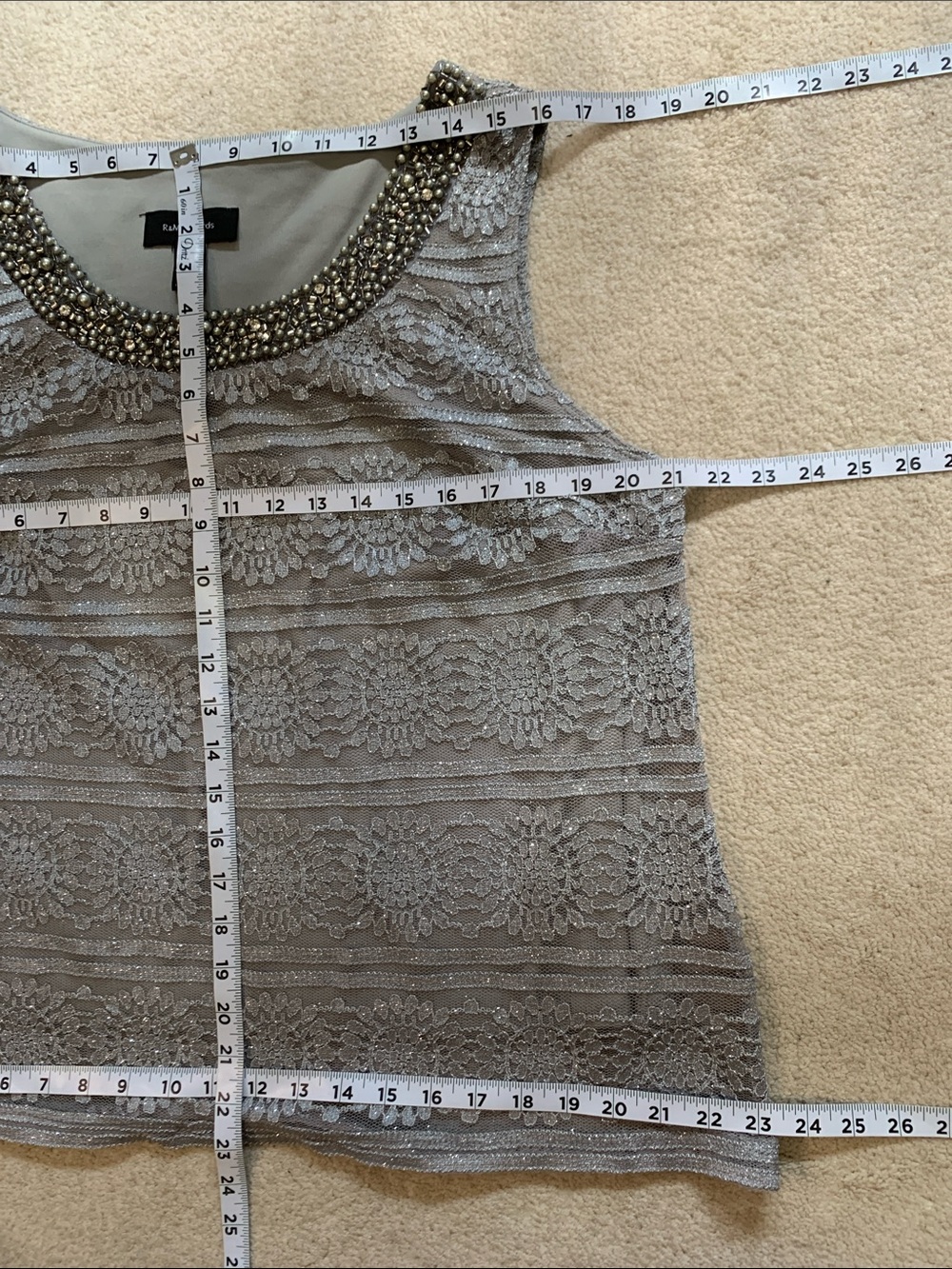 R&M Richards Silver Grey Beaded Lace Wide-Leg Jumpsuit 3 piece Set NWT Size 18 - Picture 12 of 17